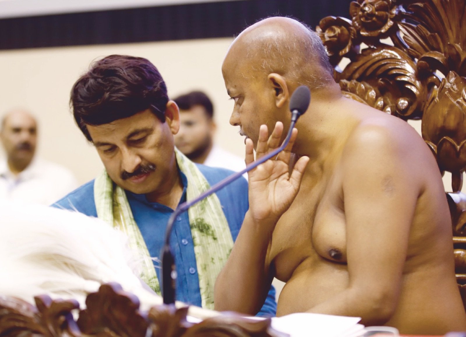 In conversation on the dais